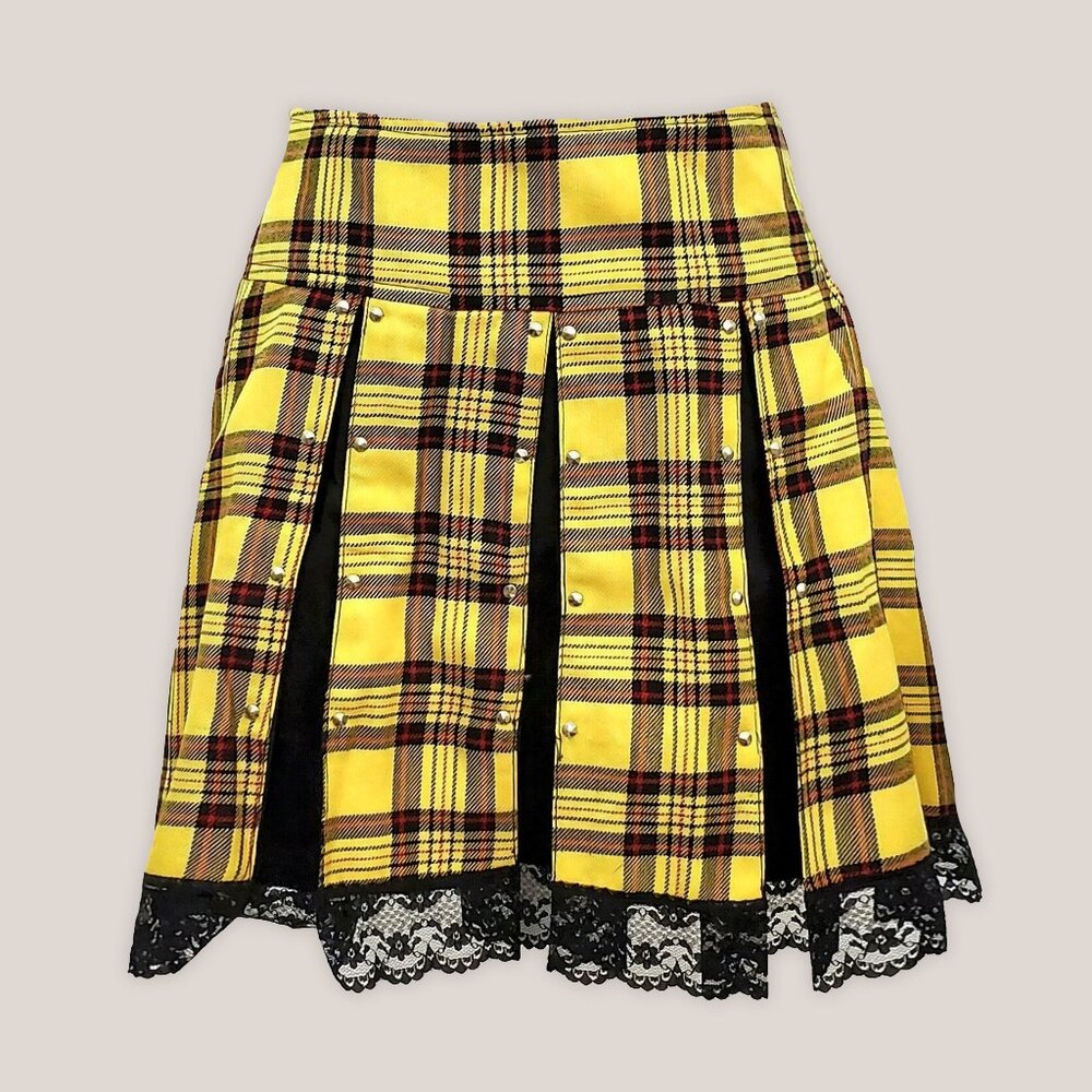 VINTAGE Blest Yellow Pleated Plaid Skirt | Gothic Punk Rock Hot Topic Skirt
